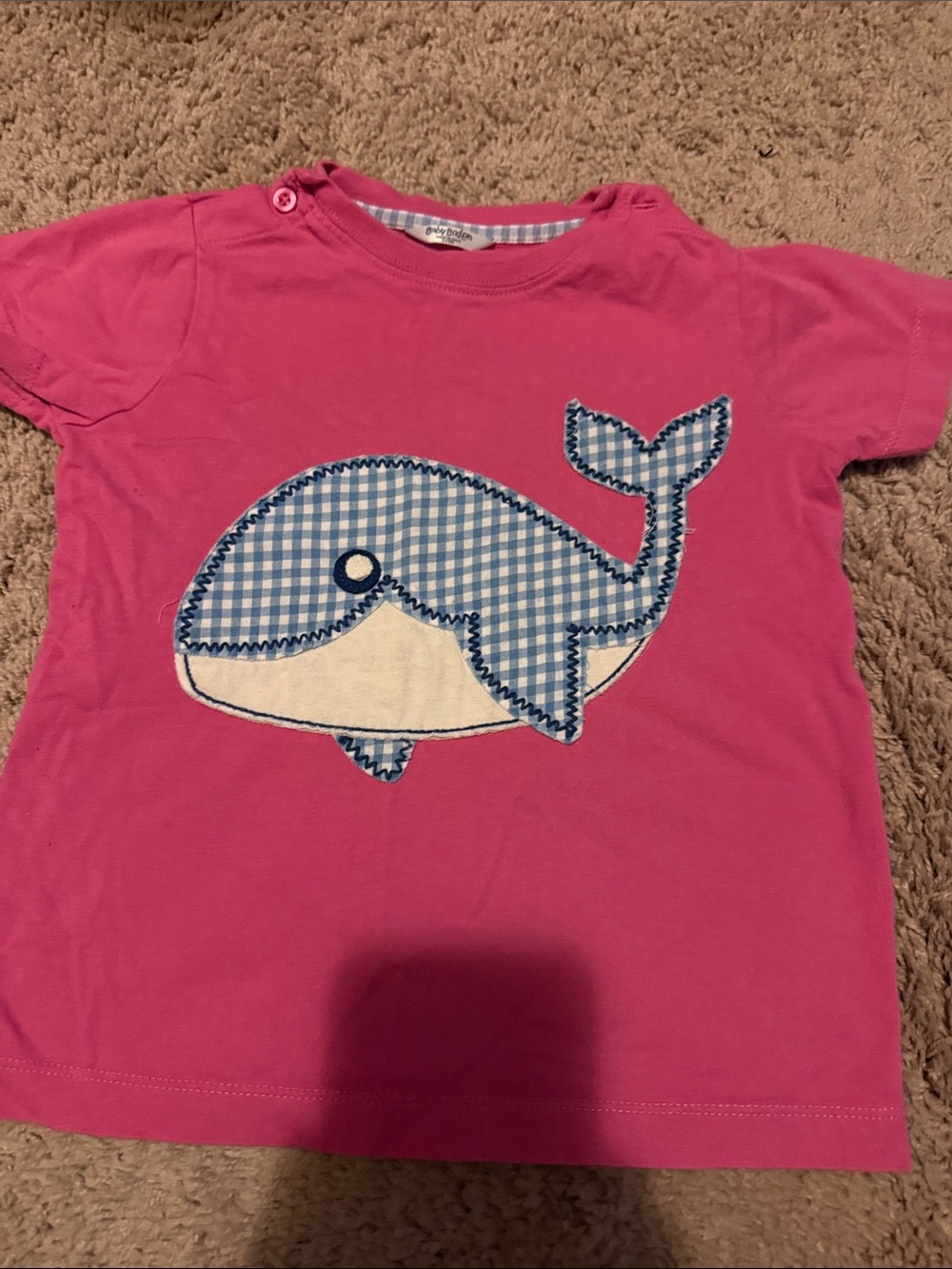Mini Boden Pink Whale Appliqué Short-Sleeve Kids Tee